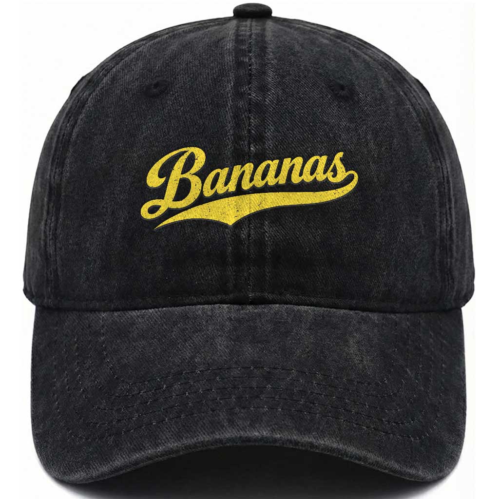 Bananas Retro Throwback Baseball Sport Lover Washed Cotton Baseball Cap TS11 Washed Cap Universal Fit Black Print Your Wear