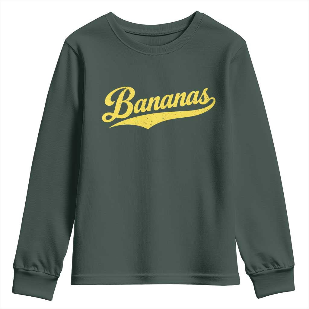 Bananas Retro Throwback Baseball Sport Lover Youth Sweatshirt TS11 Dark Forest Green Print Your Wear