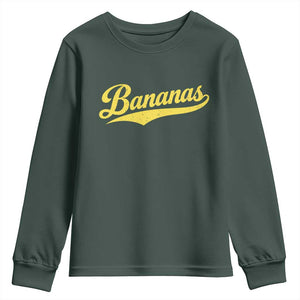 Bananas Retro Throwback Baseball Sport Lover Youth Sweatshirt TS11 Dark Forest Green Print Your Wear