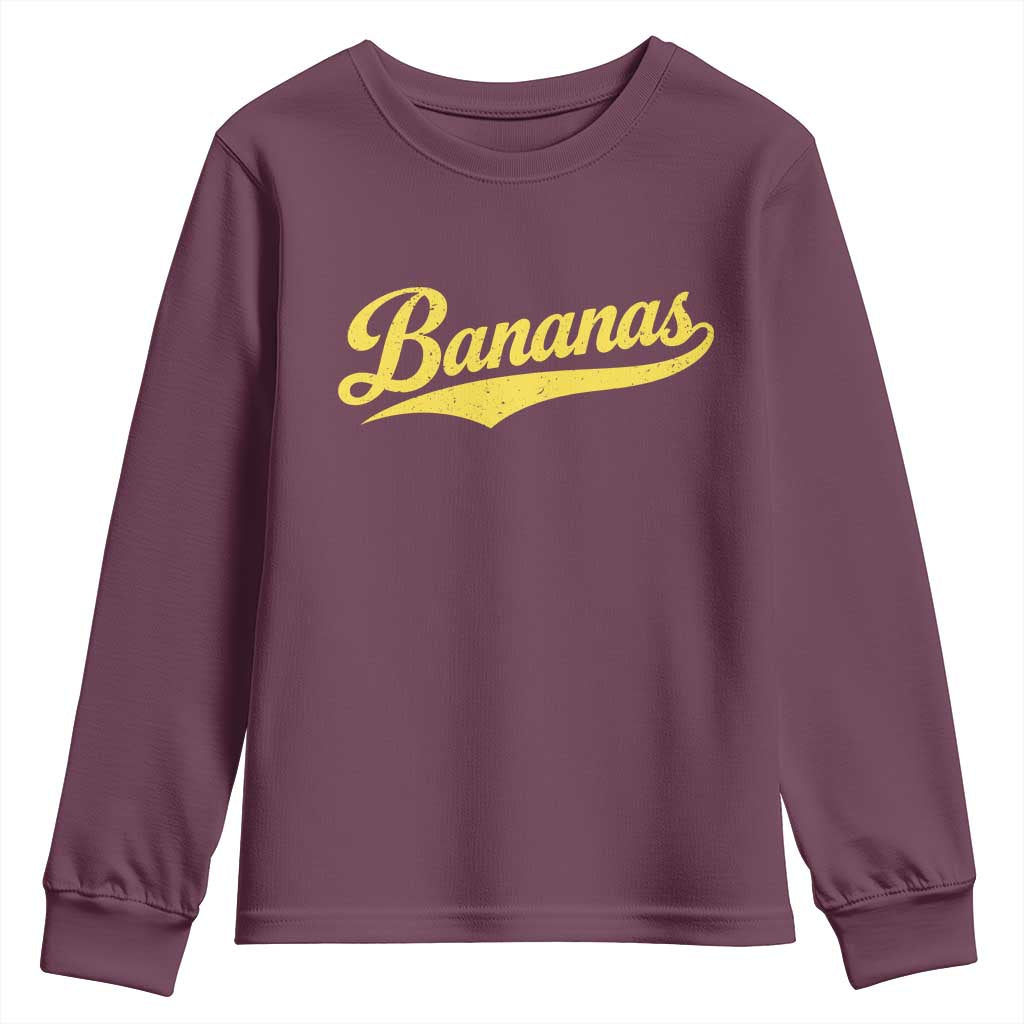 Bananas Retro Throwback Baseball Sport Lover Youth Sweatshirt TS11 Maroon Print Your Wear