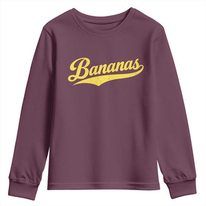 Bananas Retro Throwback Baseball Sport Lover Youth Sweatshirt TS11 Maroon Print Your Wear