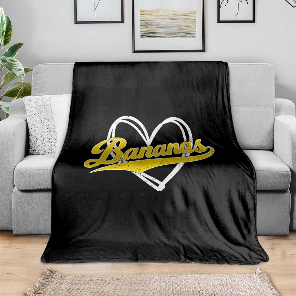 Bananas Vintage Heart Baseball Fan Game Day Throw Blanket TS11 Print Your Wear