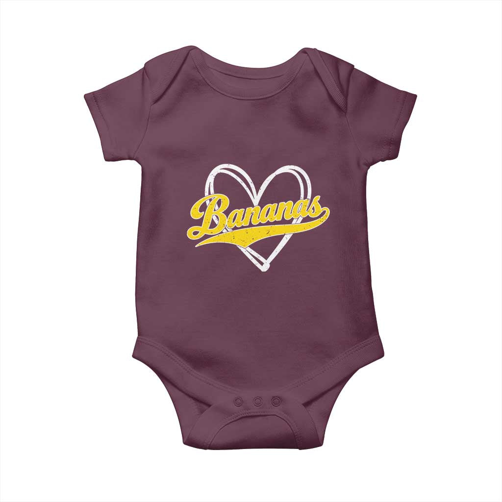 Bananas Vintage Heart Baseball Fan Game Day Baby Onesie TS11 Maroon Print Your Wear