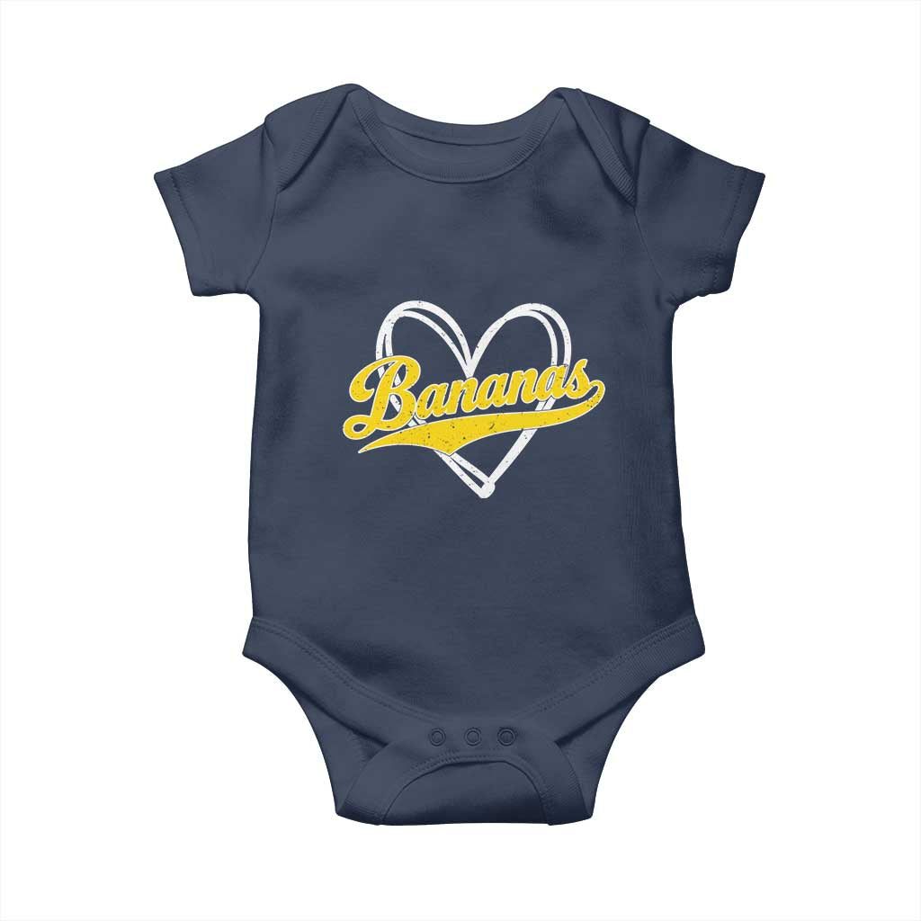 Bananas Vintage Heart Baseball Fan Game Day Baby Onesie TS11 Navy Print Your Wear
