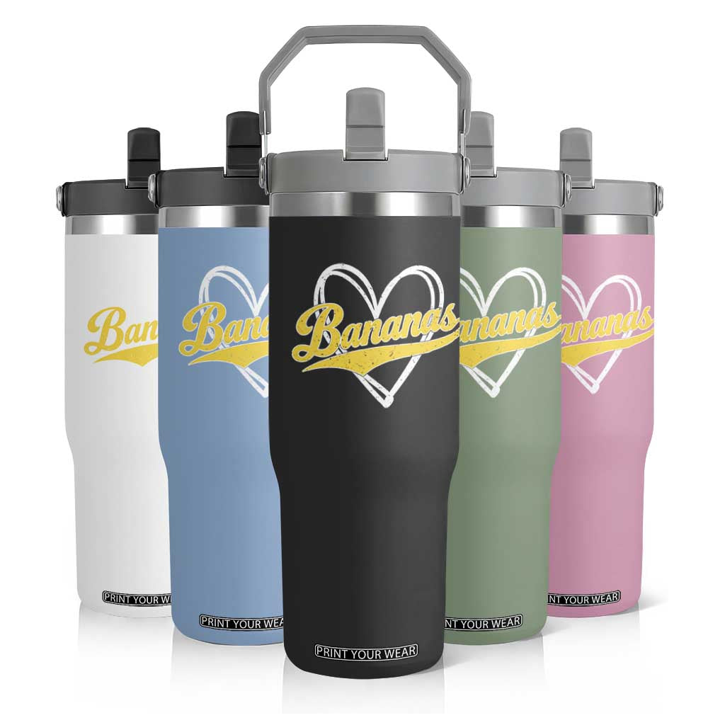 Bananas Vintage Heart Baseball Fan Game Day Flip Straw Tumbler TS11 Print Your Wear