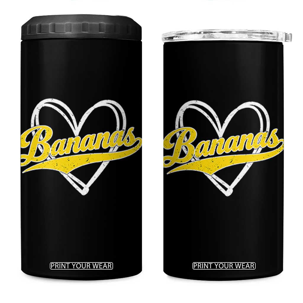 Bananas Vintage Heart Baseball Fan Game Day 4 in 1 Can Cooler Tumbler TS11 One Size: 16 oz Black Print Your Wear