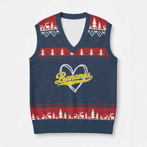 Bananas Vintage Heart Baseball Fan Game Day V-Neck Knit Sweater Vest TS11 Navy Red Print Your Wear
