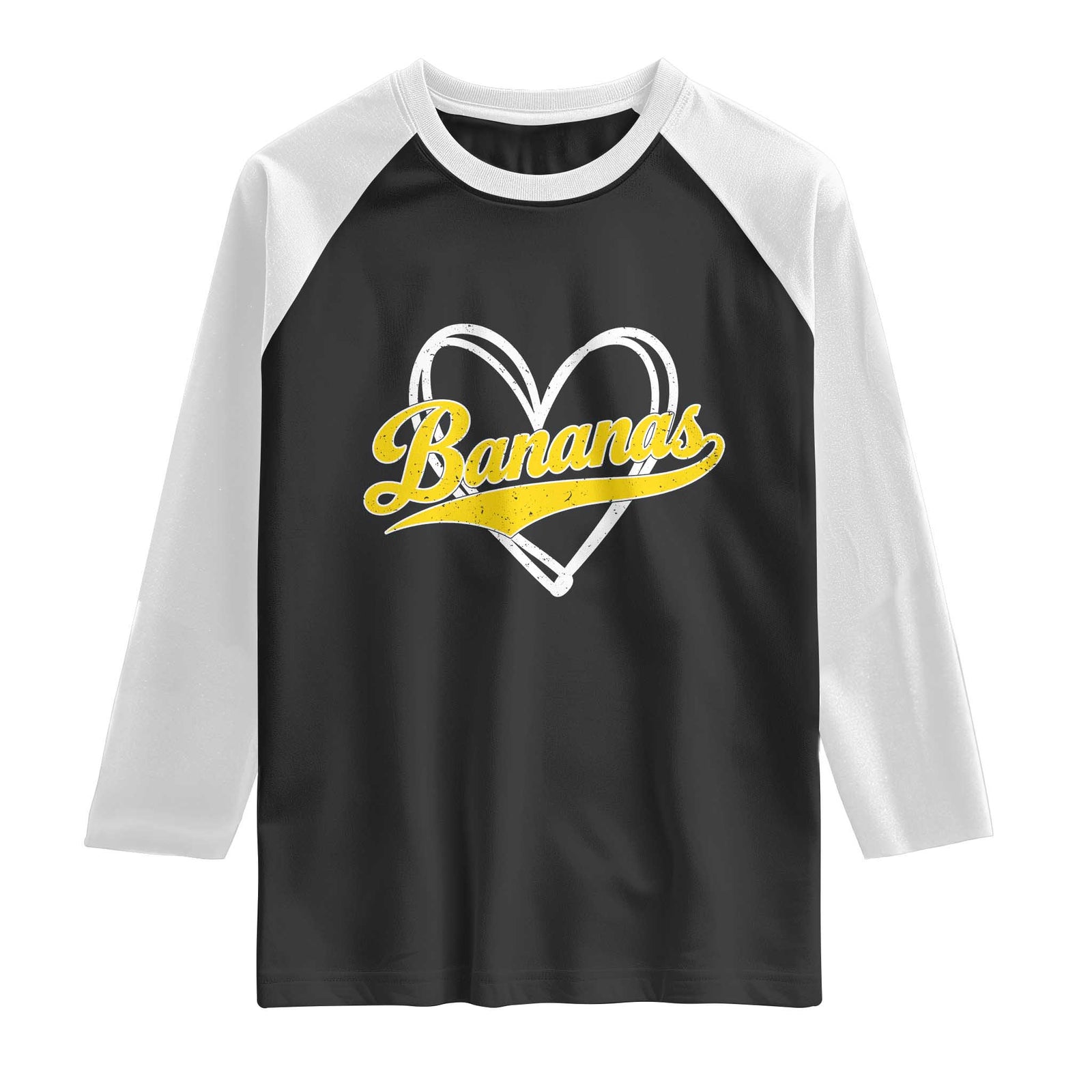 Bananas Vintage Heart Baseball Fan Game Day Raglan Shirt TS11 Black White Print Your Wear