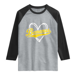 Bananas Vintage Heart Baseball Fan Game Day Raglan Shirt TS11 Heather Gray Black Print Your Wear