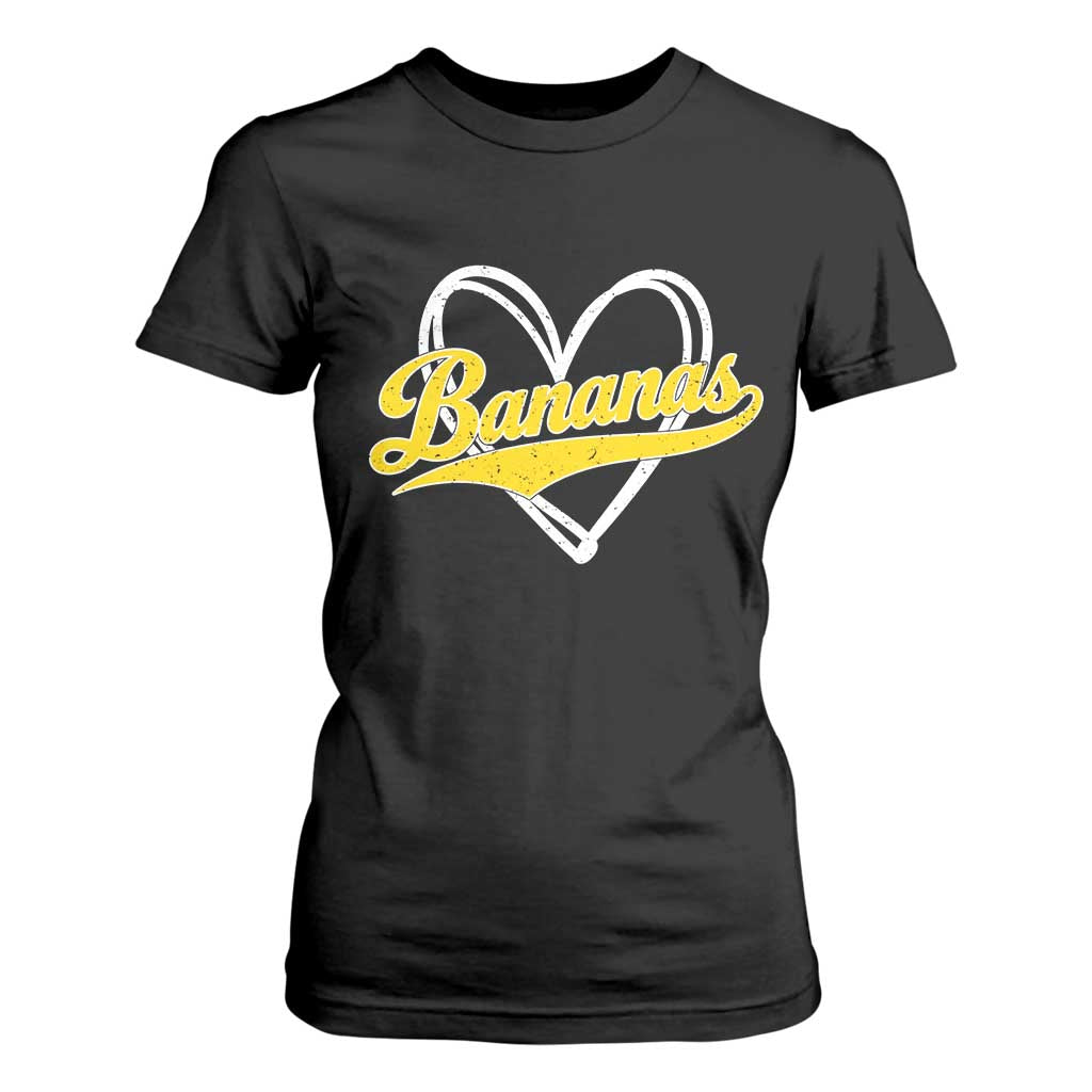 Bananas Vintage Heart Baseball Fan Game Day T Shirt For Women TS11 Black Print Your Wear