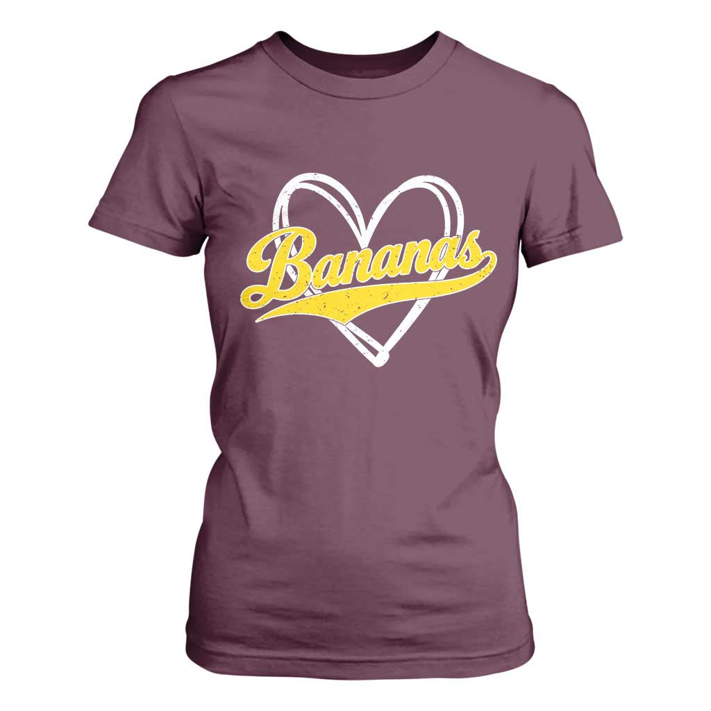 Bananas Vintage Heart Baseball Fan Game Day T Shirt For Women TS11 Maroon Print Your Wear