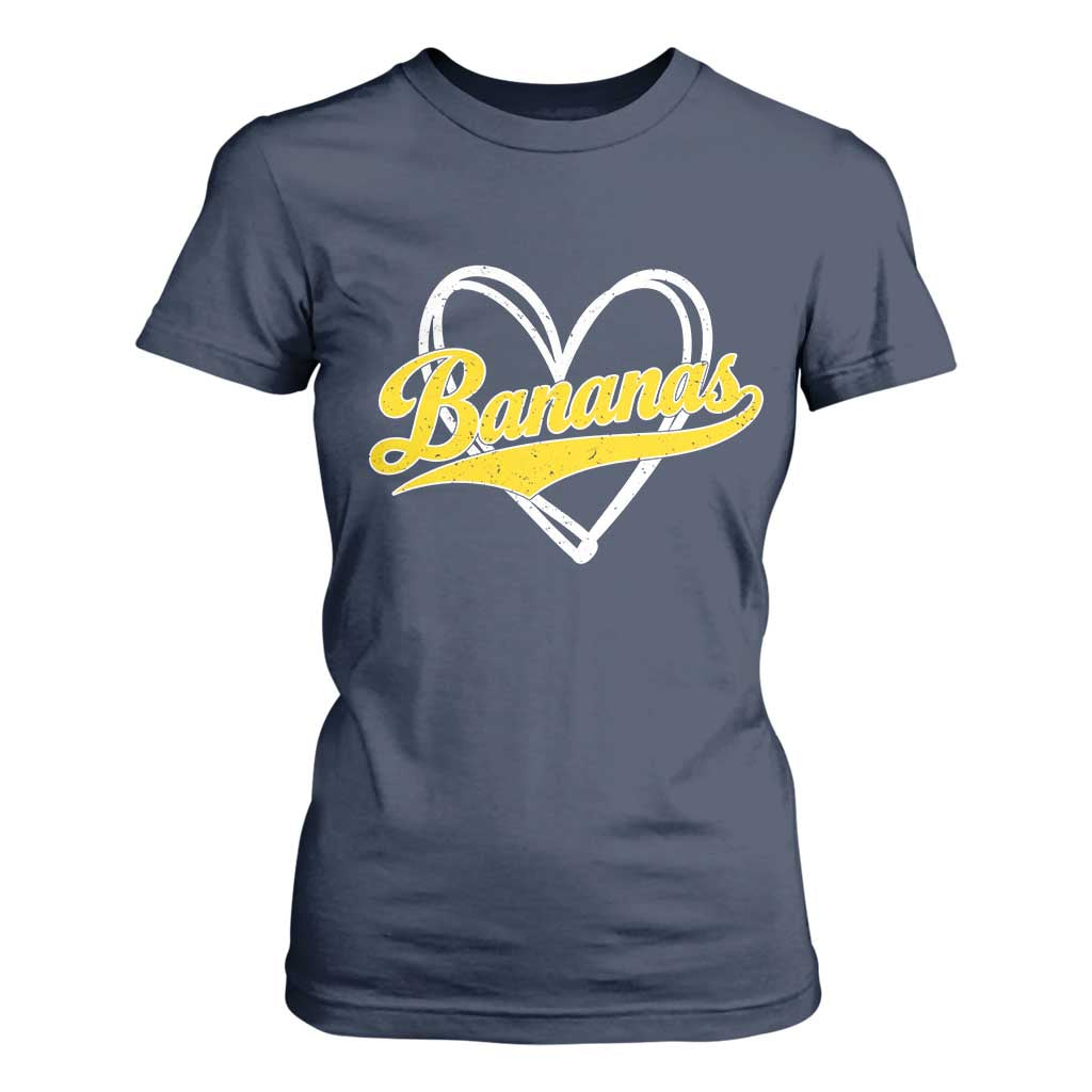 Bananas Vintage Heart Baseball Fan Game Day T Shirt For Women TS11 Navy Print Your Wear