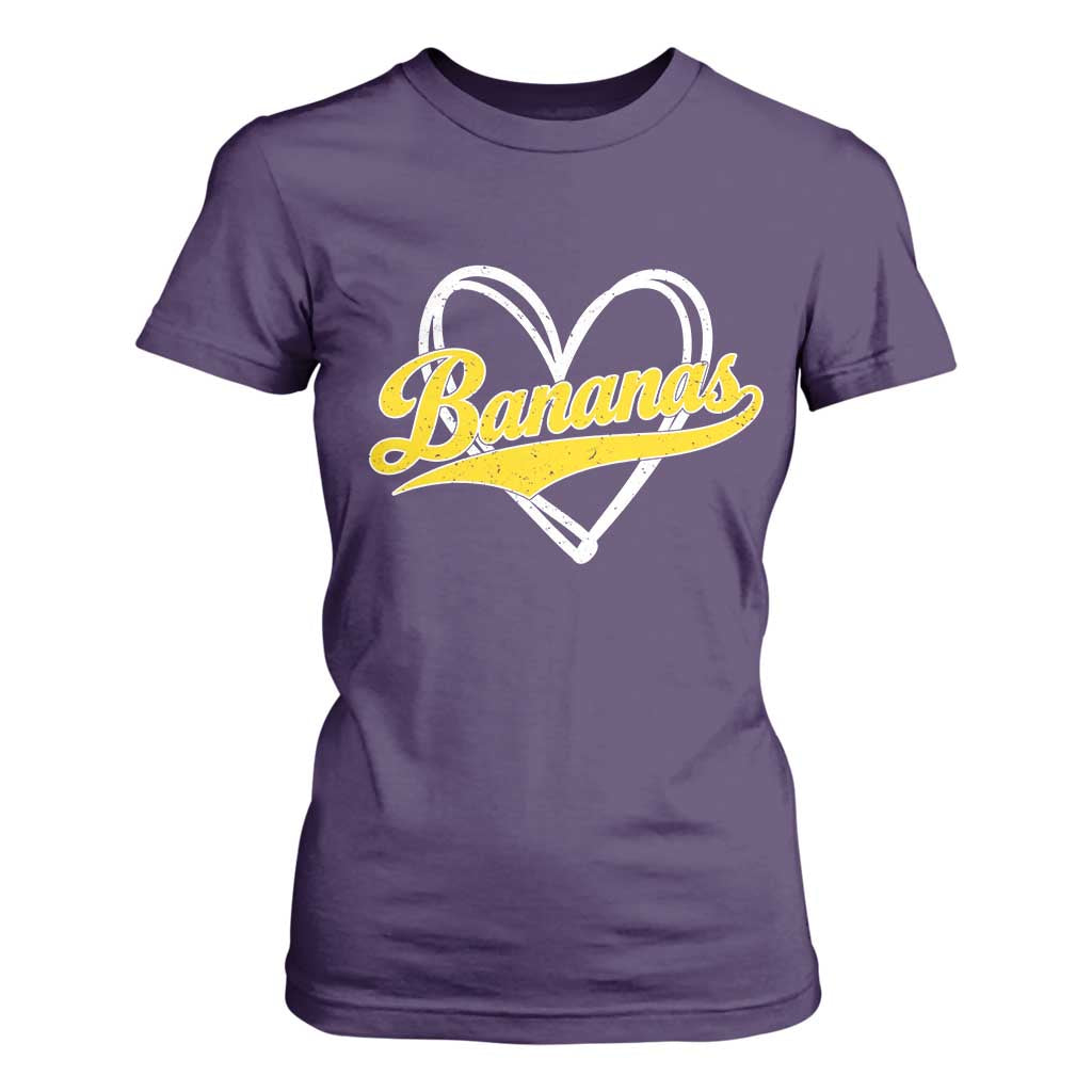 Bananas Vintage Heart Baseball Fan Game Day T Shirt For Women TS11 Purple Print Your Wear