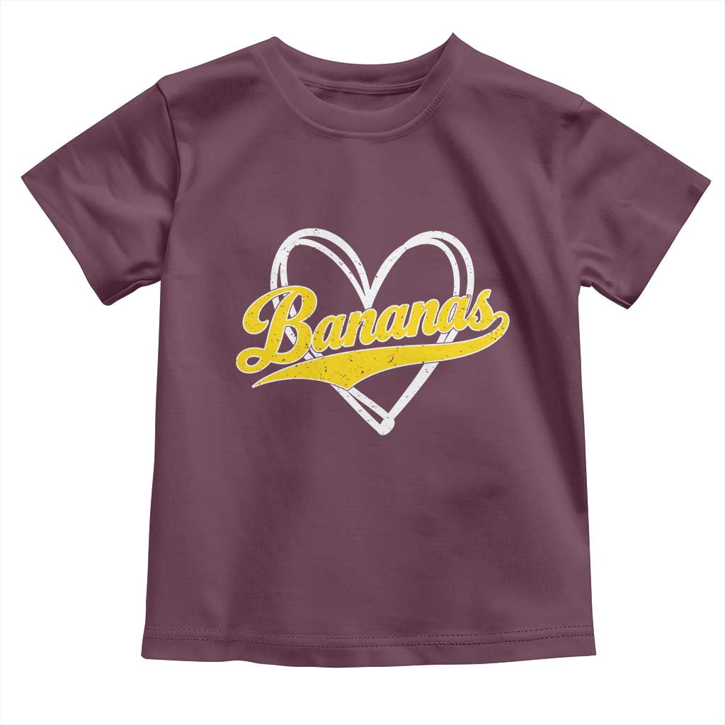 Bananas Vintage Heart Baseball Fan Game Day Toddler T Shirt TS11 Maroon Print Your Wear