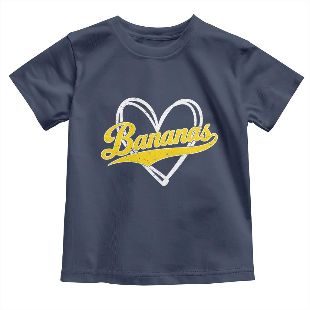 Bananas Vintage Heart Baseball Fan Game Day Toddler T Shirt TS11 Navy Print Your Wear