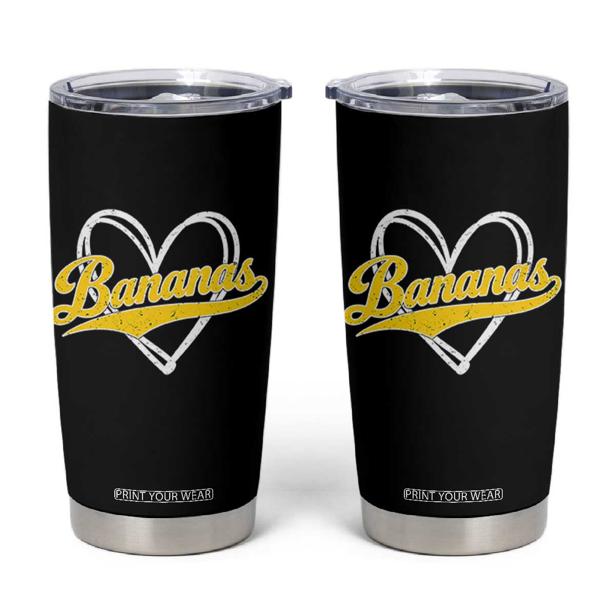 Bananas Vintage Heart Baseball Fan Game Day Tumbler Cup TS11 Black Print Your Wear