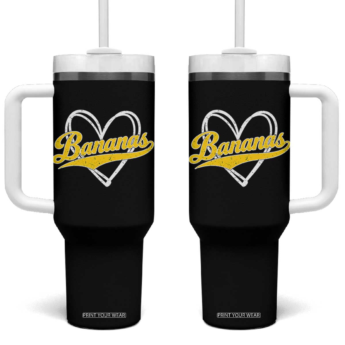 Bananas Vintage Heart Baseball Fan Game Day Tumbler With Handle TS11 One Size: 40 oz Black Print Your Wear