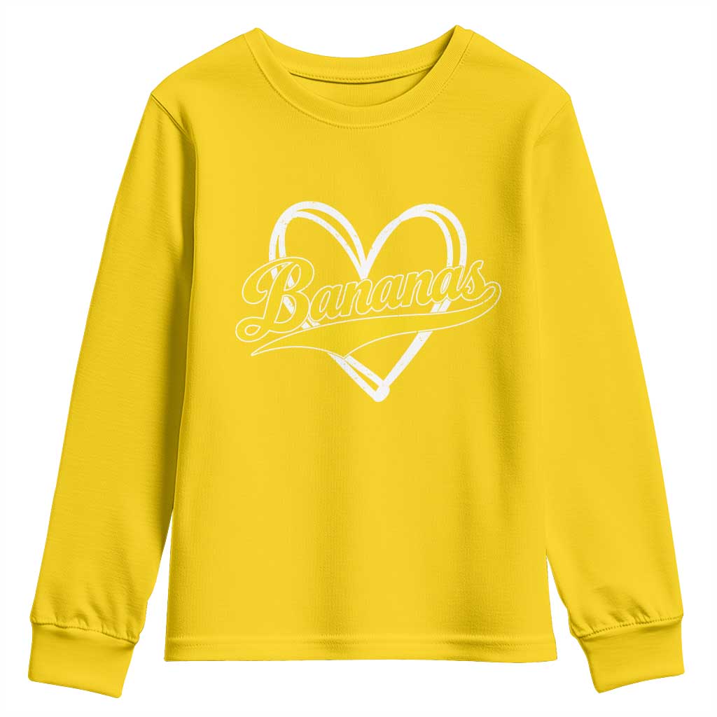 Bananas Vintage Heart Baseball Fan Game Day Youth Sweatshirt TS11 Daisy Print Your Wear