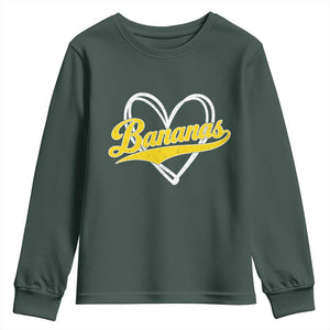 Bananas Vintage Heart Baseball Fan Game Day Youth Sweatshirt TS11 Dark Forest Green Print Your Wear