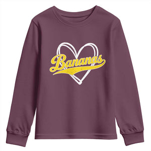 Bananas Vintage Heart Baseball Fan Game Day Youth Sweatshirt TS11 Maroon Print Your Wear