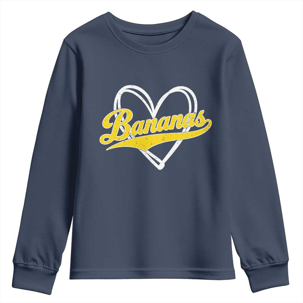 Bananas Vintage Heart Baseball Fan Game Day Youth Sweatshirt TS11 Navy Print Your Wear