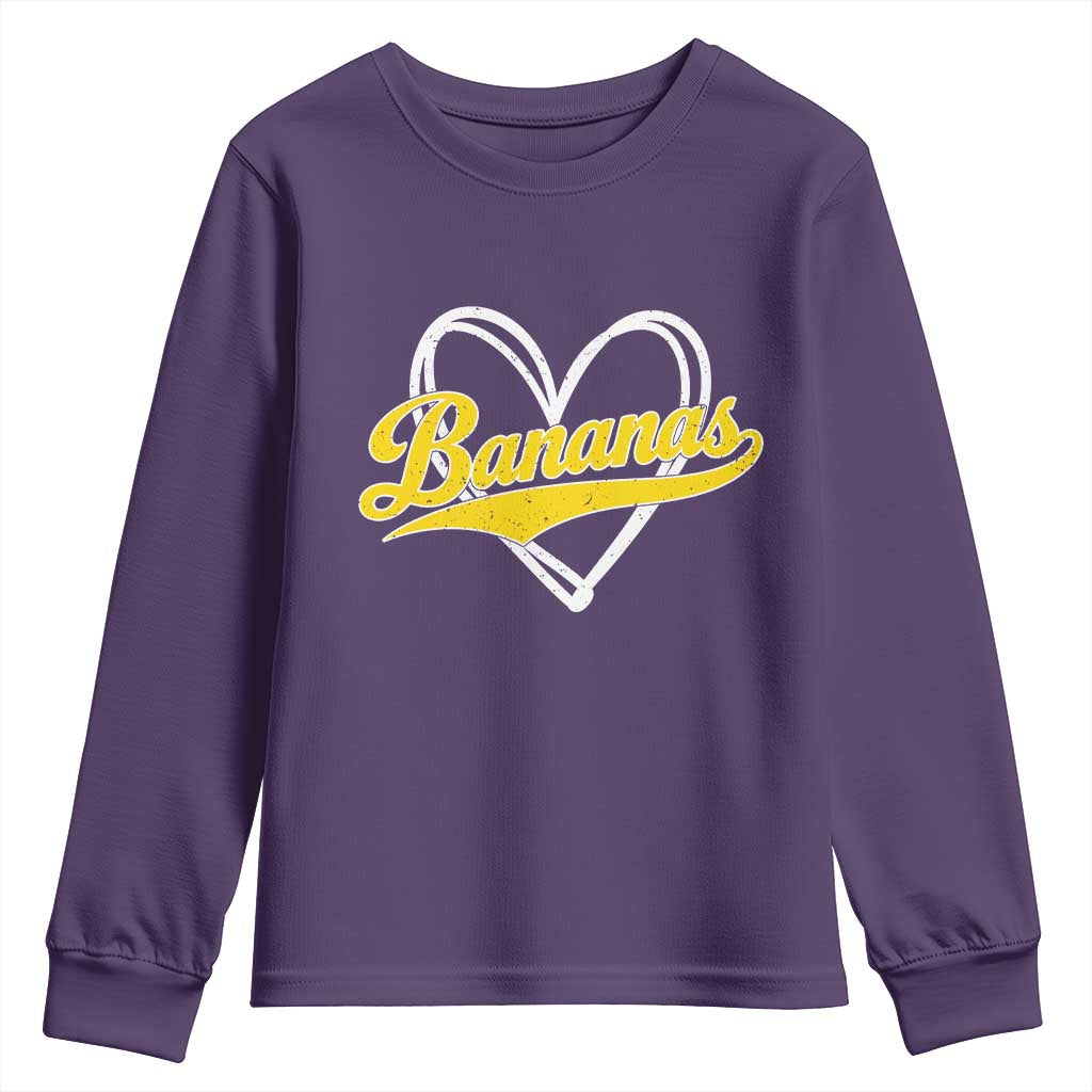 Bananas Vintage Heart Baseball Fan Game Day Youth Sweatshirt TS11 Purple Print Your Wear