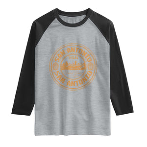 San Antonio Texas TX Vintage Souvenir Texan Pride Raglan Shirt TS11 Heather Gray Black Print Your Wear