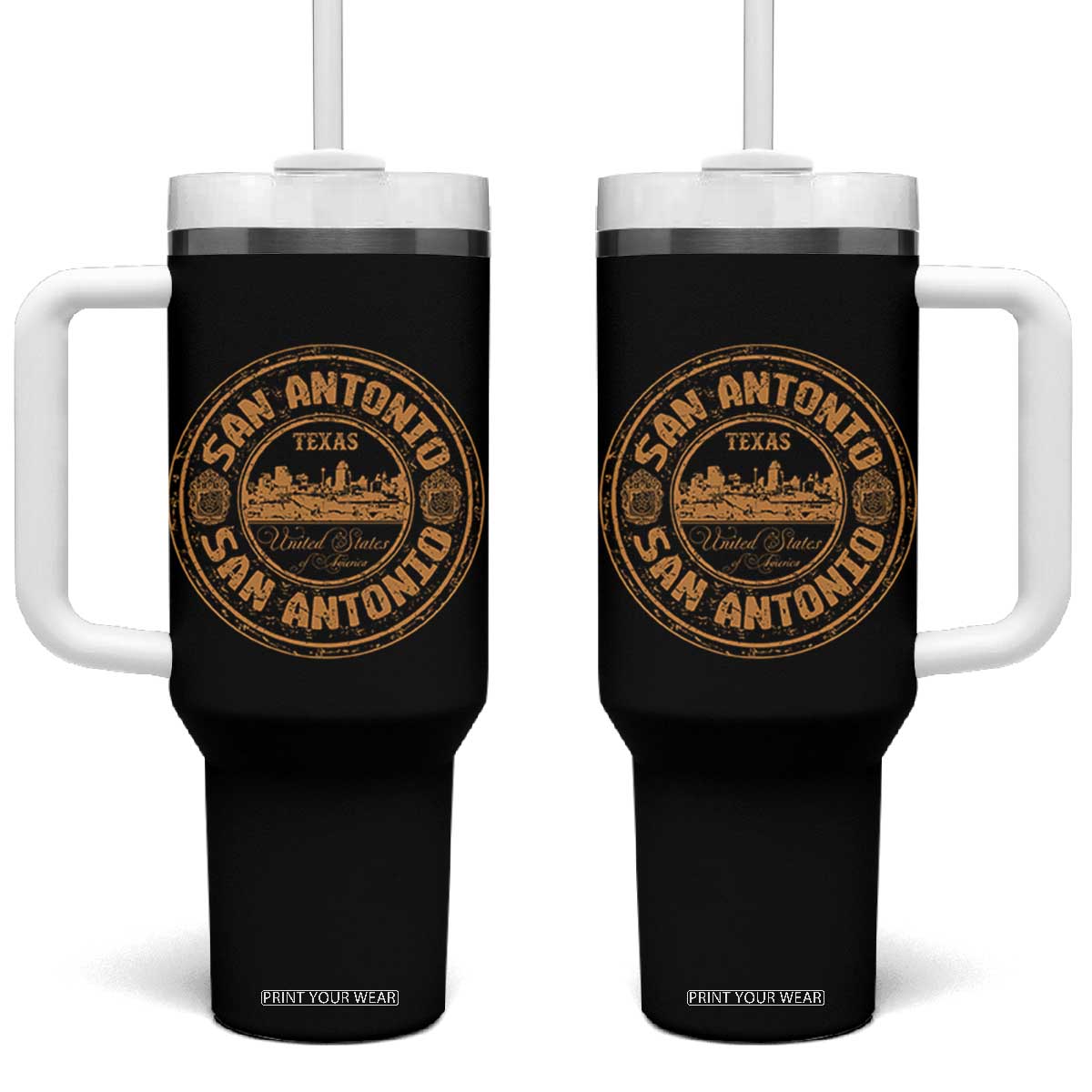 San Antonio Texas TX Vintage Souvenir Texan Pride Tumbler With Handle TS11 One Size: 40 oz Black Print Your Wear
