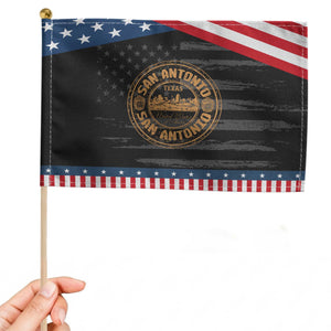 San Antonio Texas TX Vintage Souvenir Texan Pride Patriotic Handheld Flag TS11 Distressed 8.2" × 5.5" Black Blue Print Your Wear