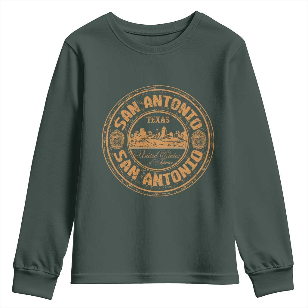 San Antonio Texas TX Vintage Souvenir Texan Pride Youth Sweatshirt TS11 Dark Forest Green Print Your Wear