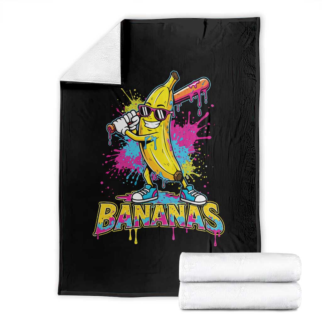 Funny Bananas Baseball Drip Ice Cream Sports Splatter Throw Blanket TS11 Black Print Your Wear