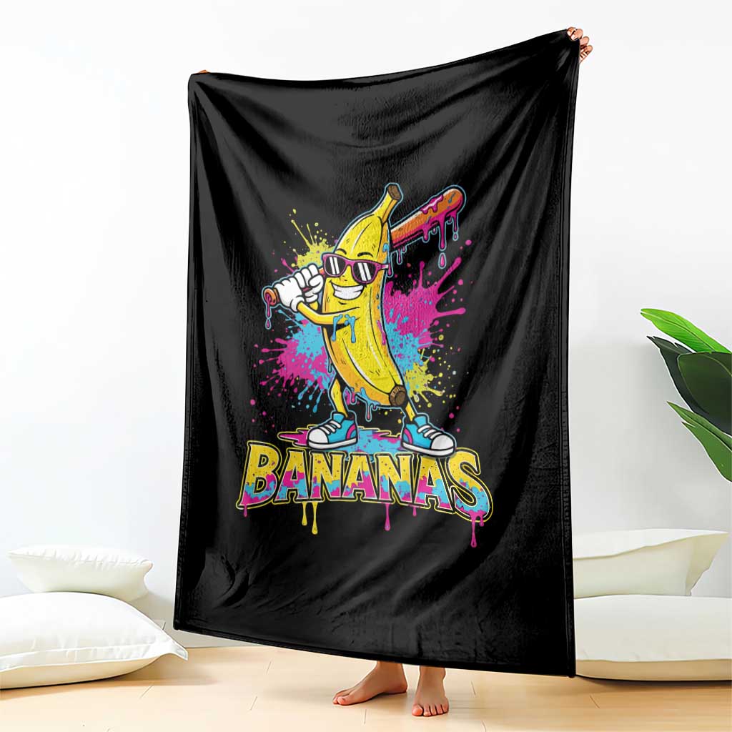 Funny Bananas Baseball Drip Ice Cream Sports Splatter Throw Blanket TS11 Print Your Wear