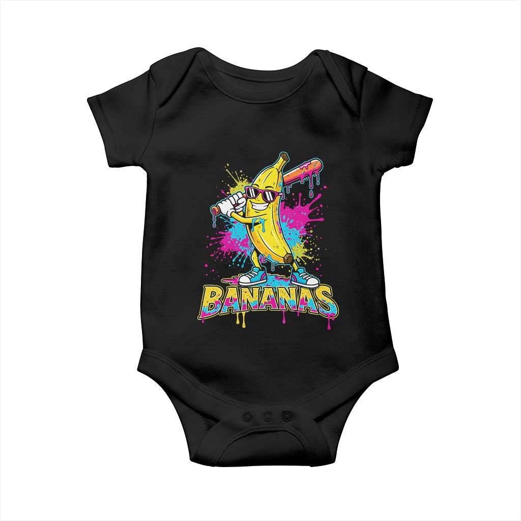 Funny Bananas Baseball Drip Ice Cream Sports Splatter Baby Onesie TS11 Black Print Your Wear