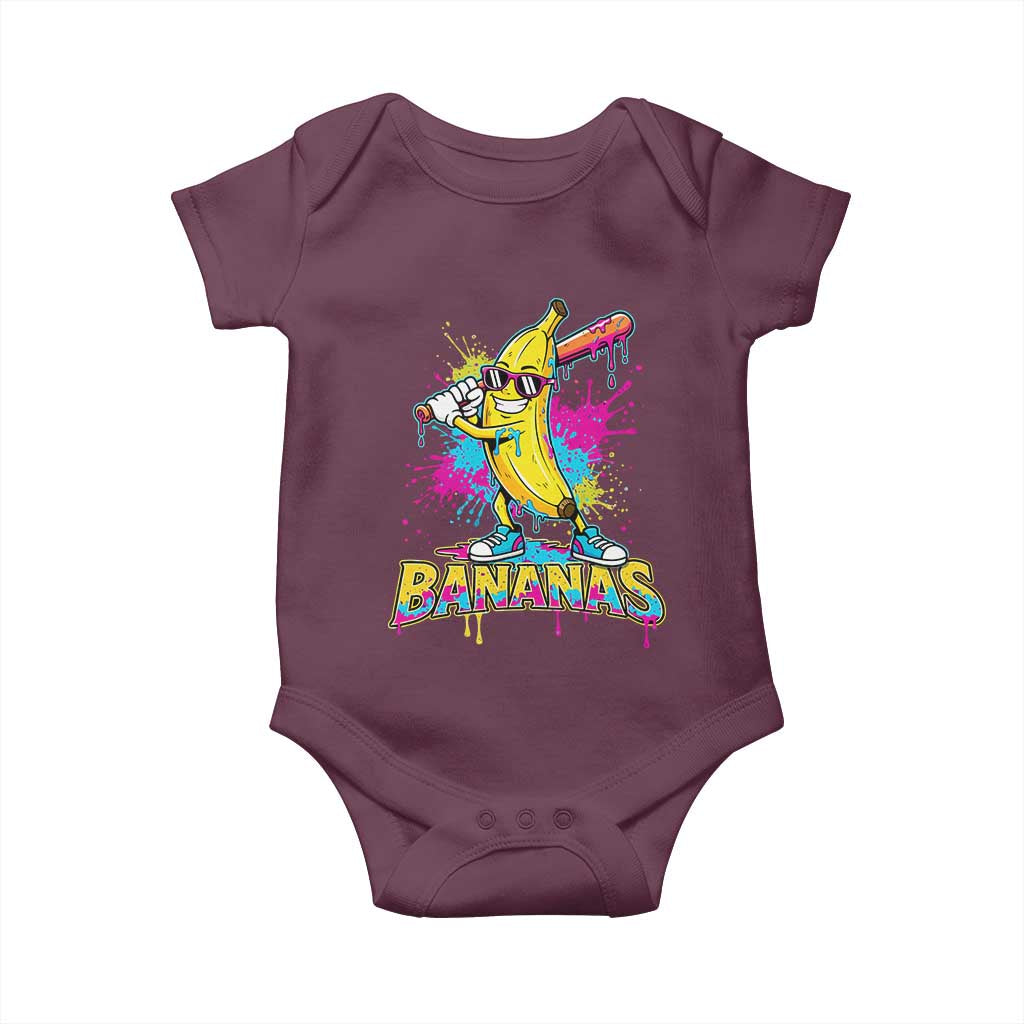 Funny Bananas Baseball Drip Ice Cream Sports Splatter Baby Onesie TS11 Maroon Print Your Wear