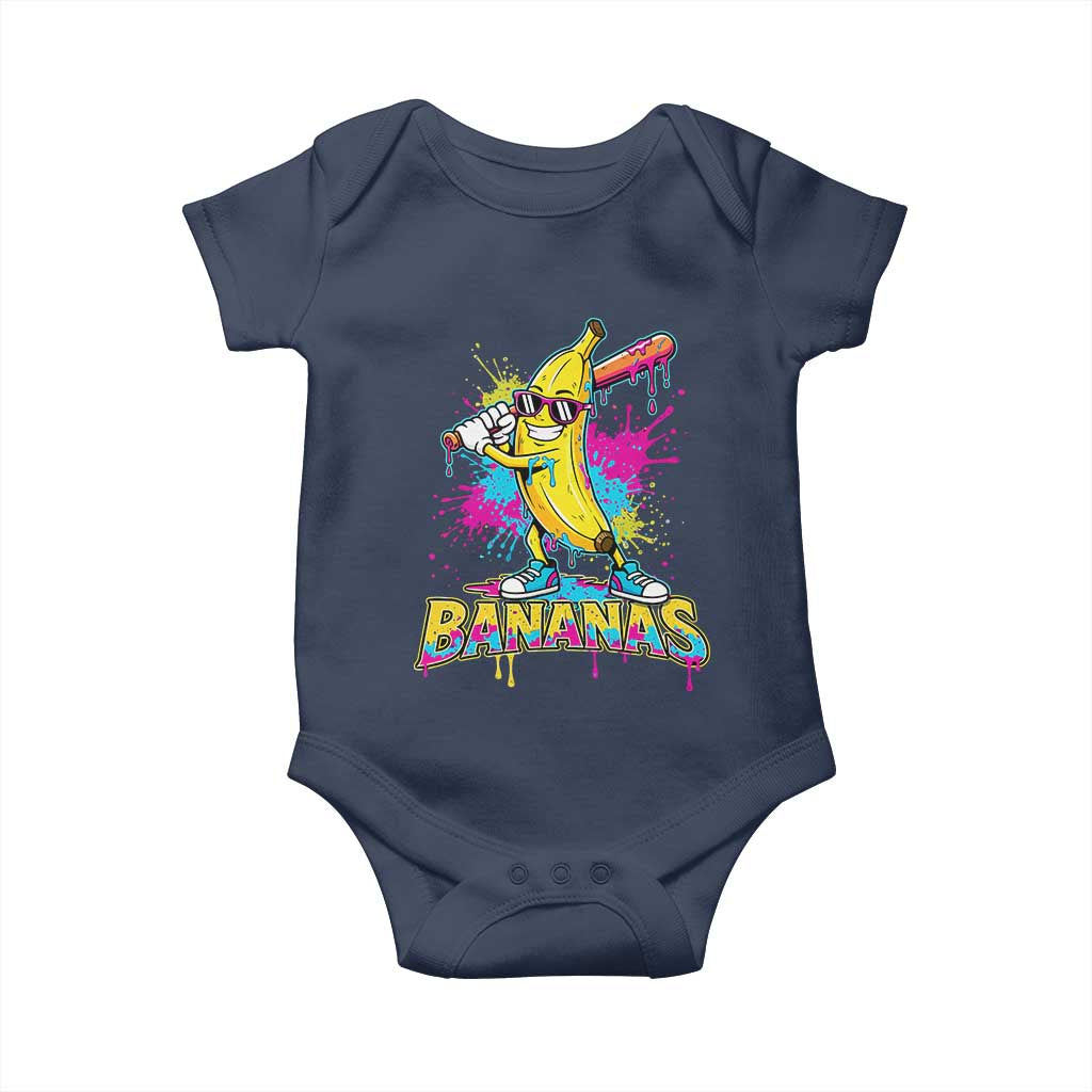 Funny Bananas Baseball Drip Ice Cream Sports Splatter Baby Onesie TS11 Navy Print Your Wear