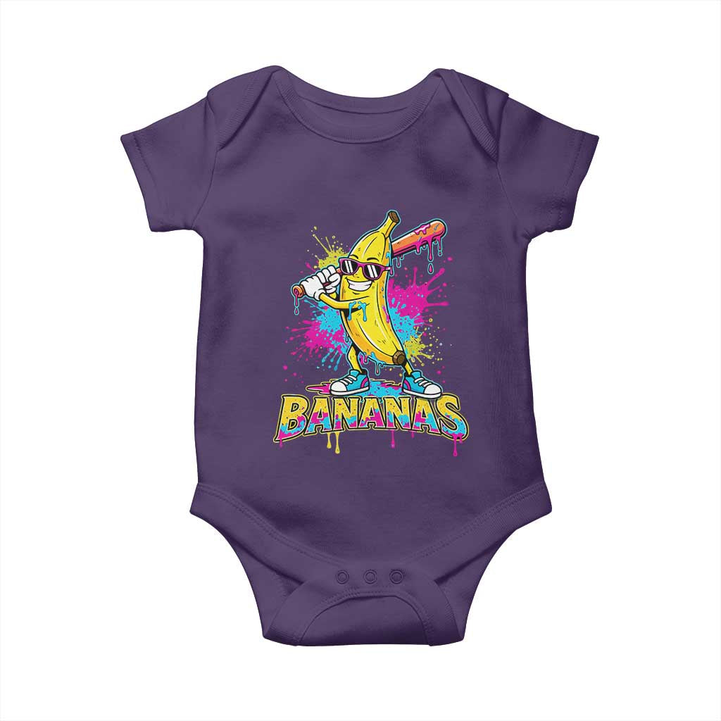 Funny Bananas Baseball Drip Ice Cream Sports Splatter Baby Onesie TS11 Purple Print Your Wear