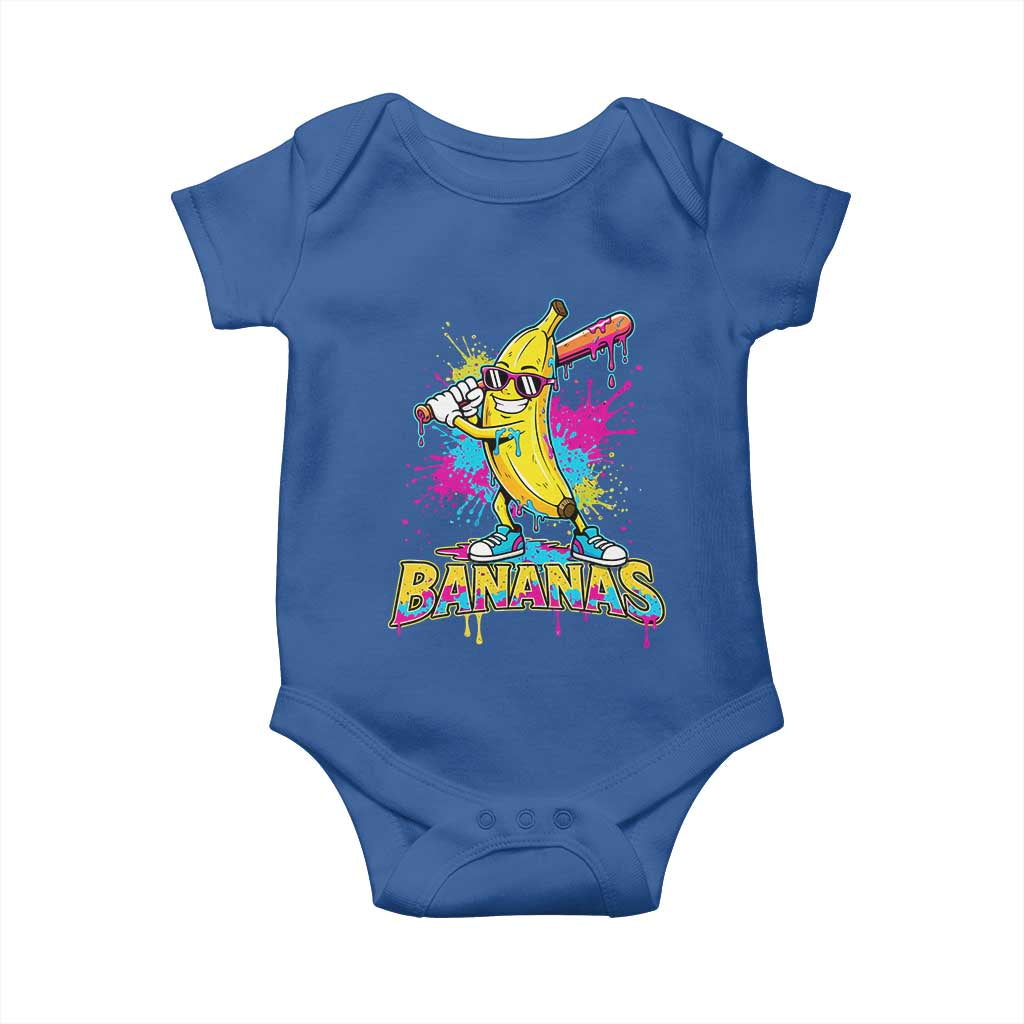 Funny Bananas Baseball Drip Ice Cream Sports Splatter Baby Onesie TS11 Royal Blue Print Your Wear
