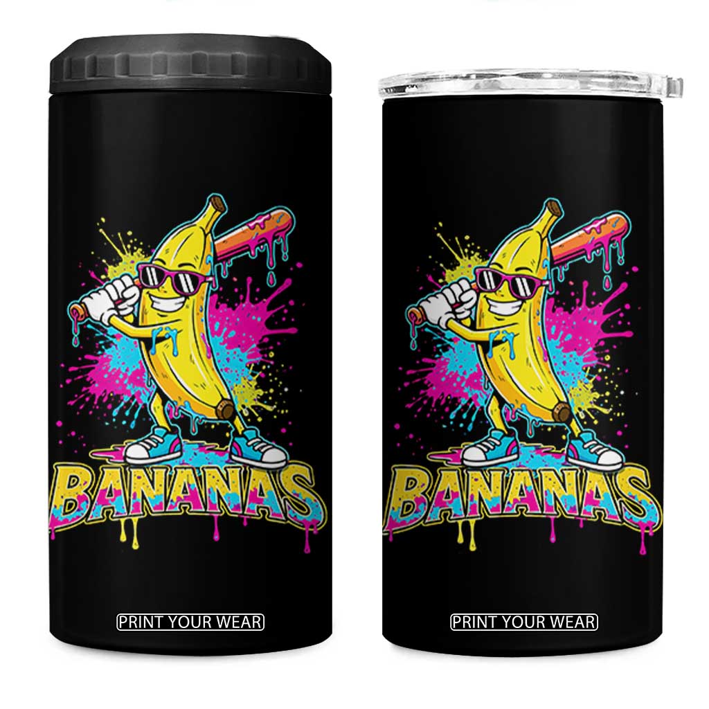 Funny Bananas Baseball Drip Ice Cream Sports Splatter 4 in 1 Can Cooler Tumbler TS11 One Size: 16 oz Black Print Your Wear