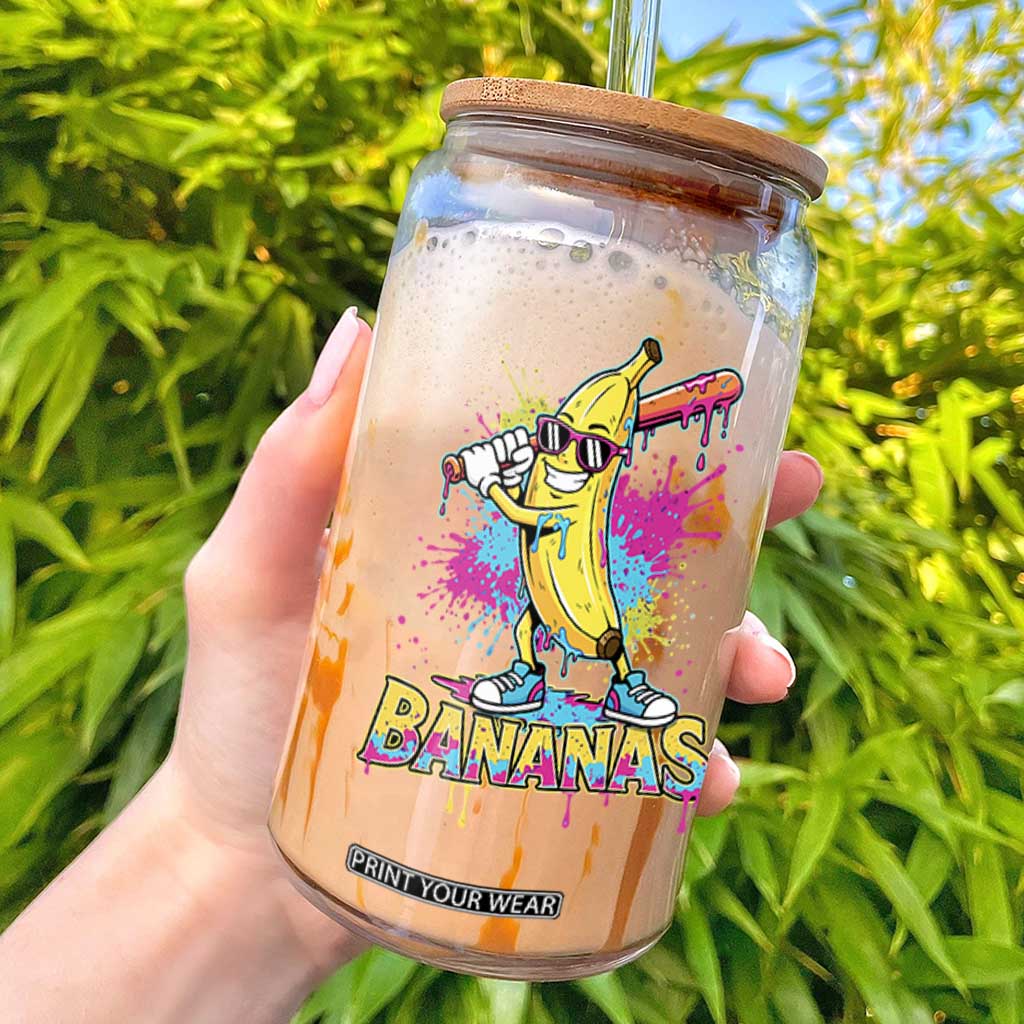 Funny Bananas Baseball Drip Ice Cream Sports Splatter Glass Can TS11 Black Print Your Wear