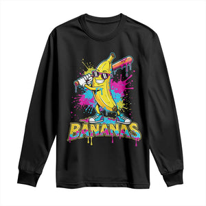 Funny Bananas Baseball Drip Ice Cream Sports Splatter Long Sleeve Shirt TS11 Black Print Your Wear