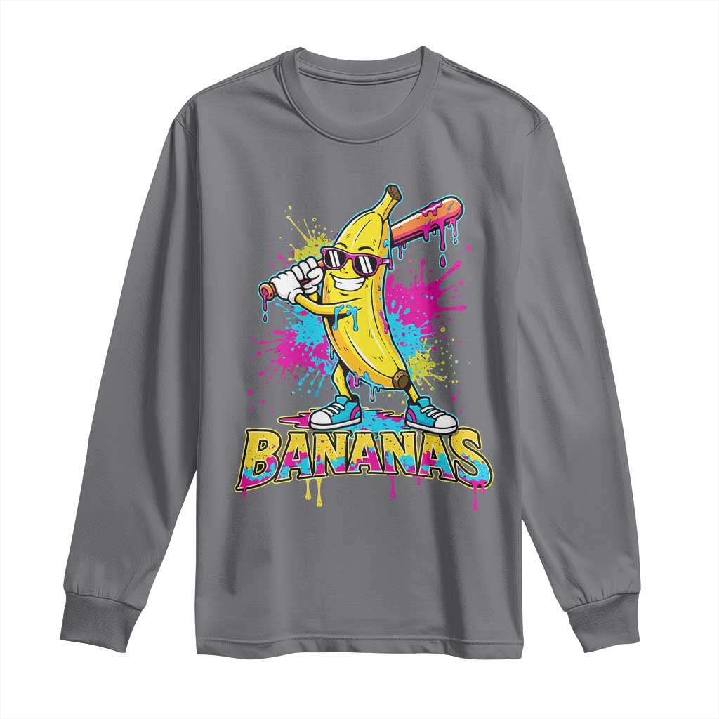 Funny Bananas Baseball Drip Ice Cream Sports Splatter Long Sleeve Shirt TS11 Charcoal Print Your Wear