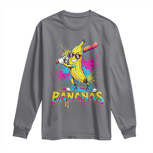 Funny Bananas Baseball Drip Ice Cream Sports Splatter Long Sleeve Shirt TS11 Charcoal Print Your Wear