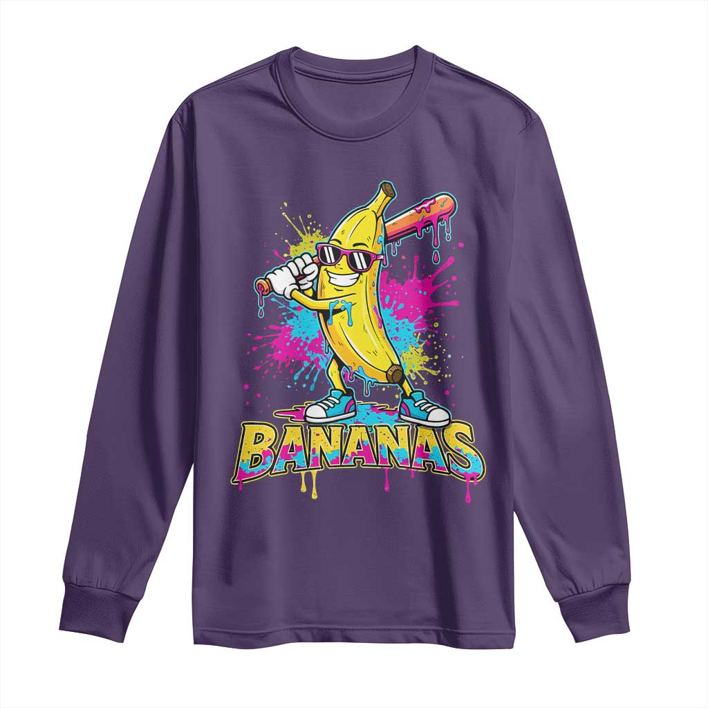 Funny Bananas Baseball Drip Ice Cream Sports Splatter Long Sleeve Shirt TS11 Purple Print Your Wear