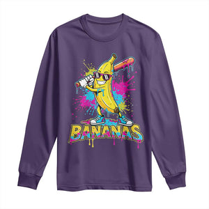 Funny Bananas Baseball Drip Ice Cream Sports Splatter Long Sleeve Shirt TS11 Purple Print Your Wear