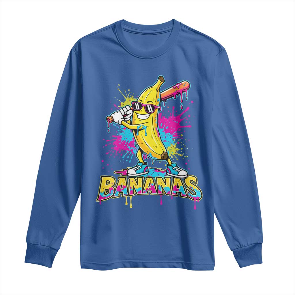 Funny Bananas Baseball Drip Ice Cream Sports Splatter Long Sleeve Shirt TS11 Royal Blue Print Your Wear