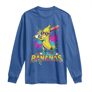 Funny Bananas Baseball Drip Ice Cream Sports Splatter Long Sleeve Shirt TS11 Royal Blue Print Your Wear