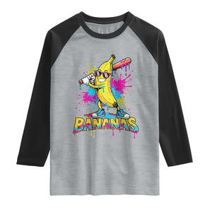 Funny Bananas Baseball Drip Ice Cream Sports Splatter Raglan Shirt TS11 Heather Gray Black Print Your Wear