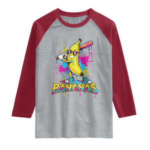 Funny Bananas Baseball Drip Ice Cream Sports Splatter Raglan Shirt TS11 Heather Gray Heather Red Print Your Wear