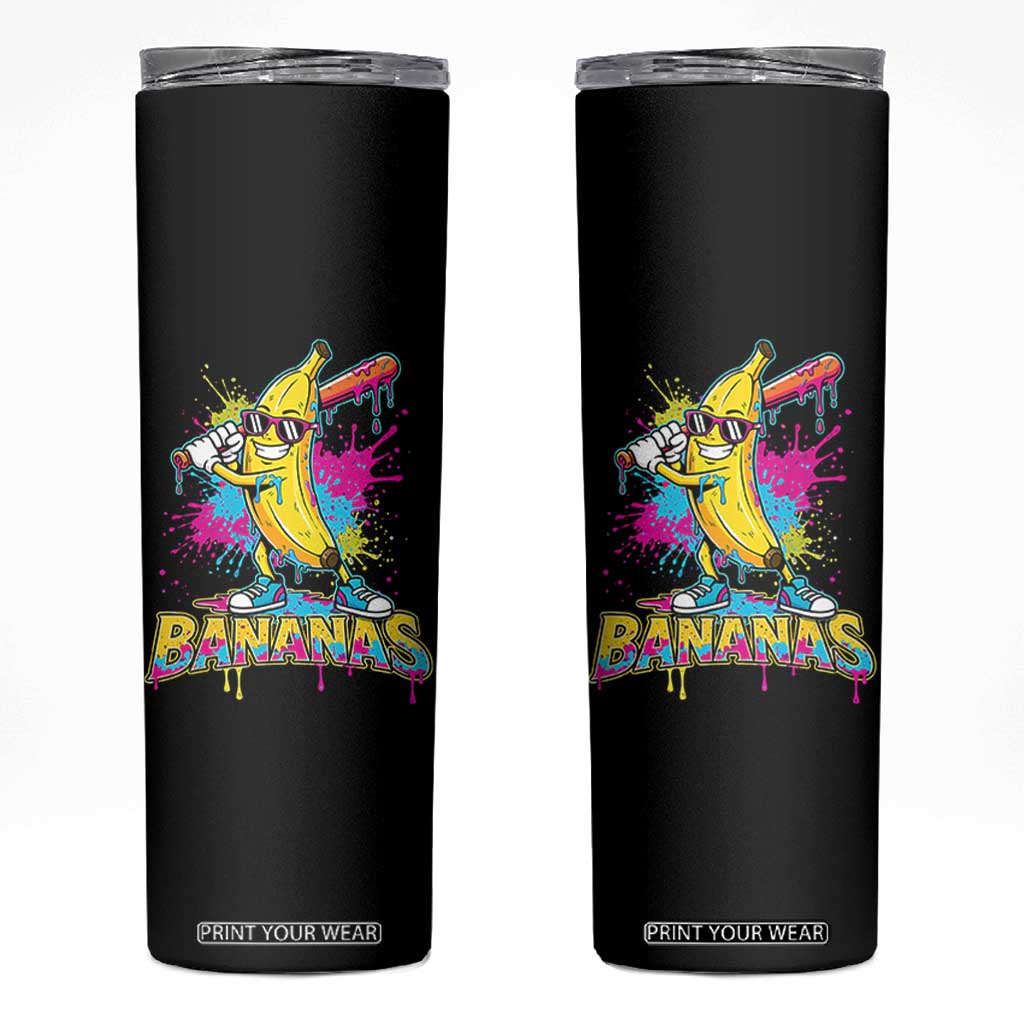 Funny Bananas Baseball Drip Ice Cream Sports Splatter Skinny Tumbler TS11 Black Print Your Wear