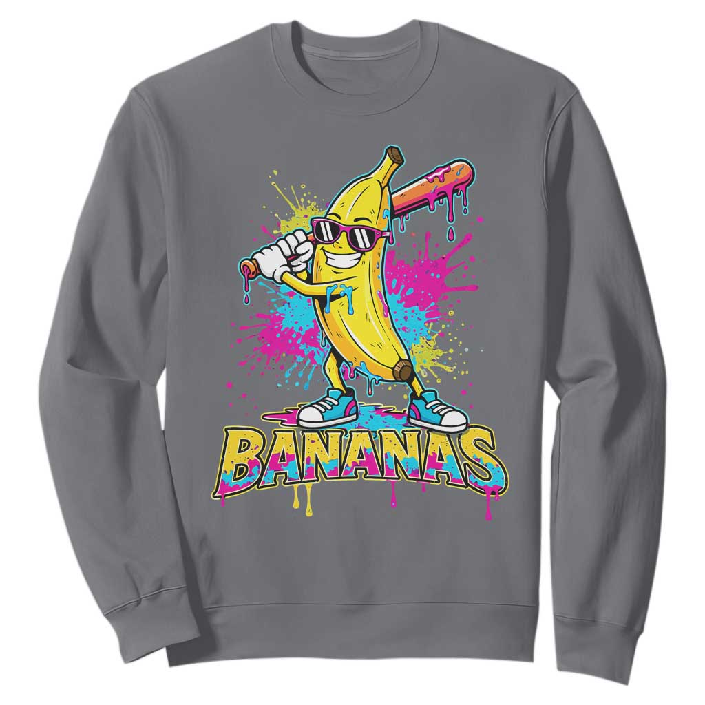 Funny Bananas Baseball Drip Ice Cream Sports Splatter Sweatshirt TS11 Charcoal Print Your Wear